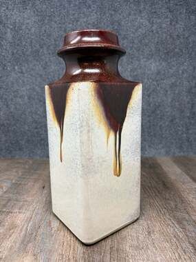 Antique Carstens 1957 Tönnieshof W.Germany Pottery Vase Brown Copper Drip Glaze